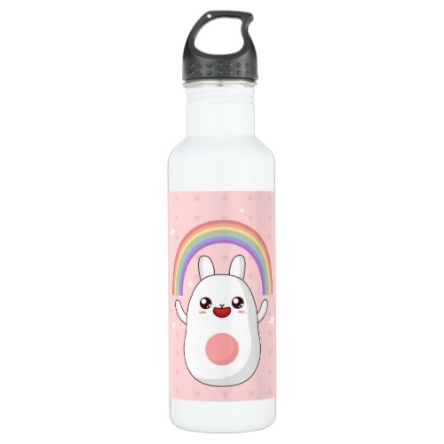 Kawaii Cute Rabbit Rainbow Pink  Stainless Steel Water Bottle