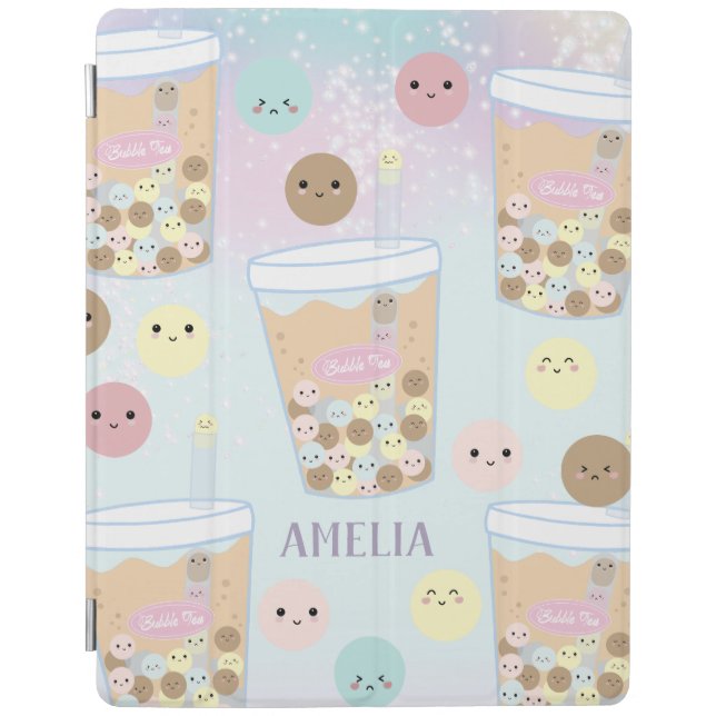 Kawaii Cute Rainbow Bubble Pearl Milk Tapioca Tea iPad Smart Cover (Front)