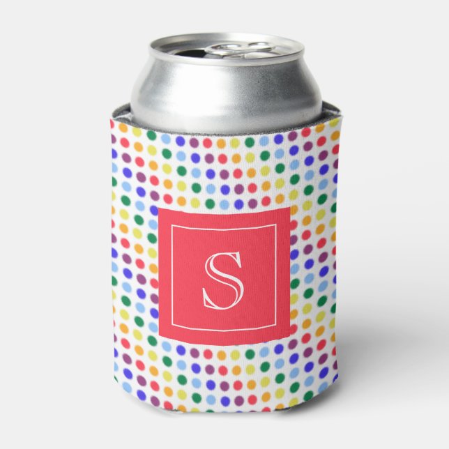 Kawaii Cute Rainbow Dots Monogram Can Cooler (Can Front)