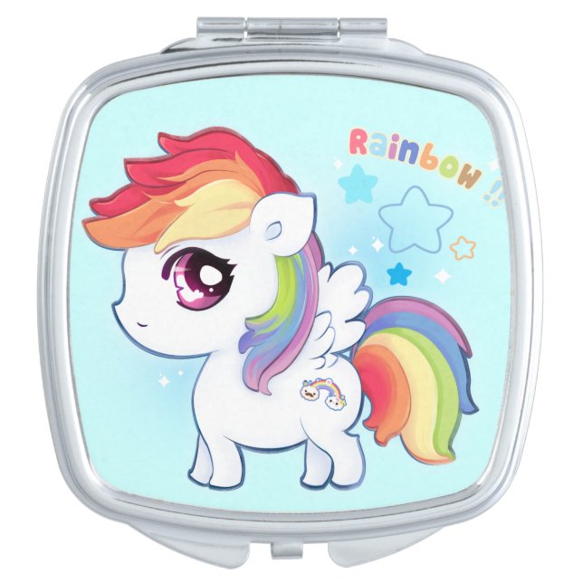 Kawaii cute rainbow pony vanity mirror (Front)