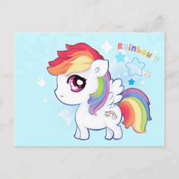 Kawaii Cute Rainbow Pony With Sparkle Stars Postcard by Chibibunny at Zazzle