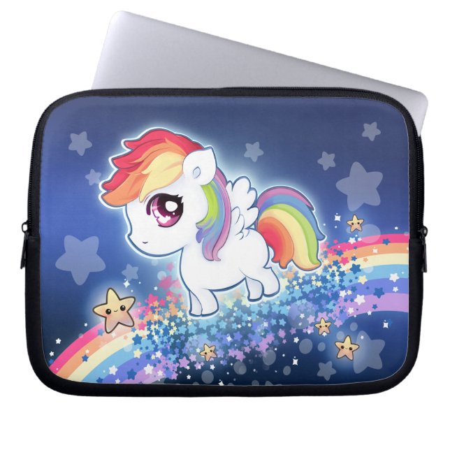 Kawaii cute rainbow pony with star galaxy laptop sleeve (Front)