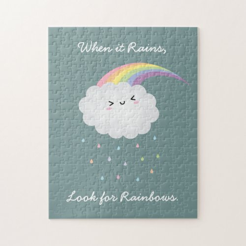 Kawaii Cute Rainbow Raindrops Motivational Words Jigsaw Puzzle