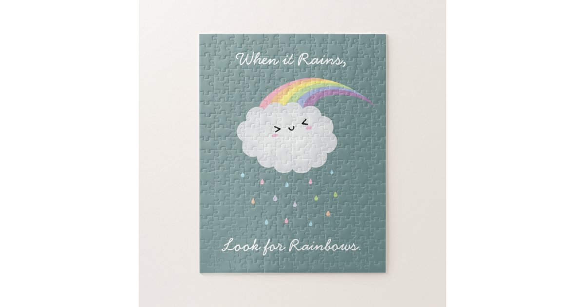 Kawaii Cute Rainbow Raindrops Motivational Words Jigsaw Puzzle | Zazzle