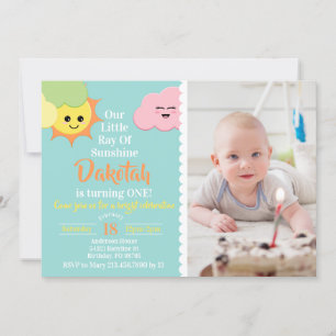 Kawaii Cute Ray of Sunshine Birthday Photo Invitation