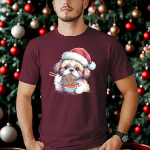 Kawaii Cute Santa Shih Tzu Eating Ramen T-Shirt