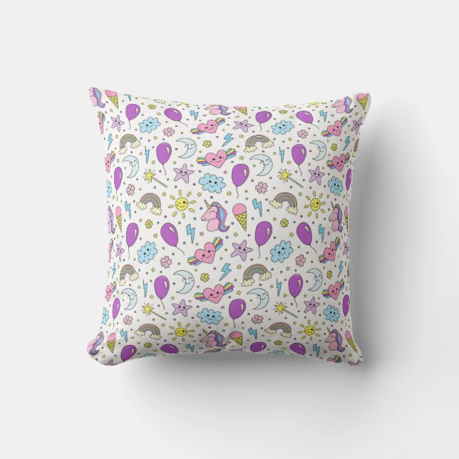 Kawaii Cute Seamless Pattern  Throw Pillow (Front)