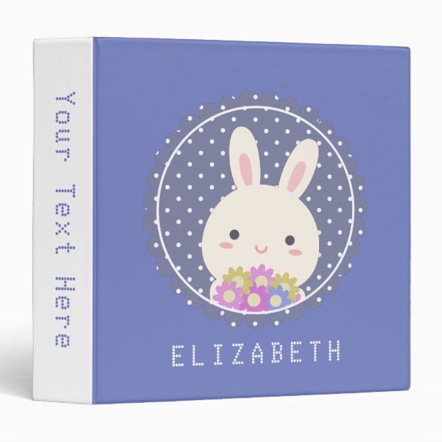 Kawaii Cute Some Bunny & Flowers Custom Name 3 Ring Binder (Front/Spine)