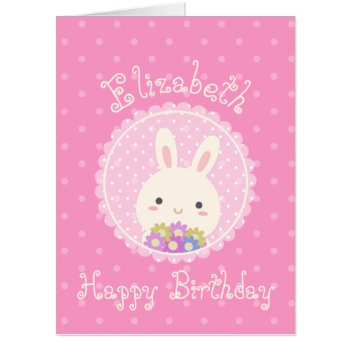 Kawaii Cute Some Bunny  Flowers Pink Birthday Card