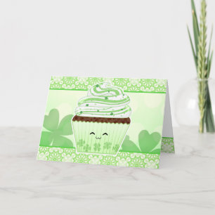 Kawaii Cute St Patricks day cupcake Card