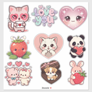 Kawaii Cute Sticker Set – Emojis, Cats, Bears, Hea