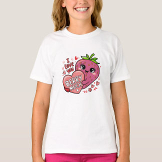 Kawaii Cute Strawberry Graphic Pink Hearts T-Shirt