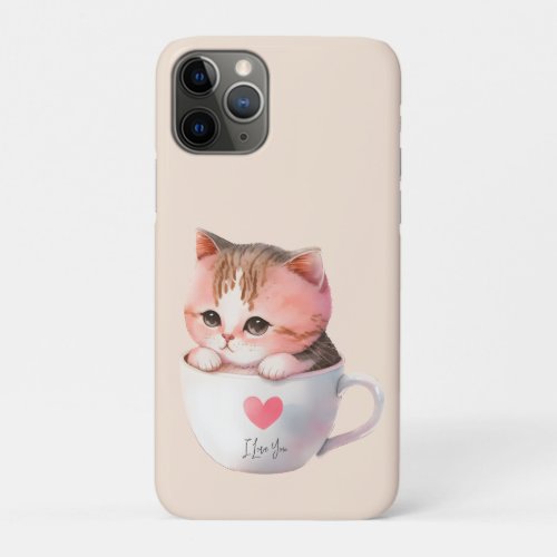 Kawaii Cute Striped Pink Chibi Cat iPhone 11 Pro Case
