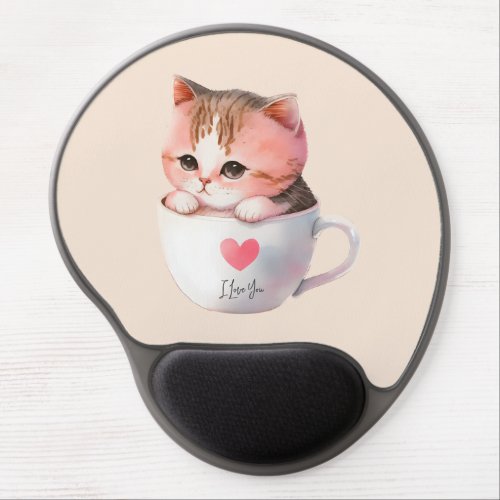 Kawaii Cute Striped Pink Chibi Cat Gel Mouse Pad