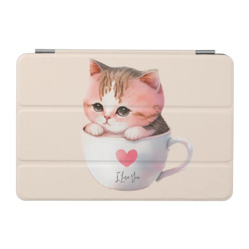 Kawaii Cute Striped Pink Chibi Cat iPad Mini Cover