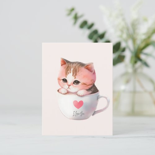 Kawaii Cute Striped Pink Chibi Cat Postcard