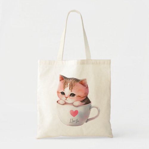 Kawaii Cute Striped Pink Chibi Cat Tote Bag