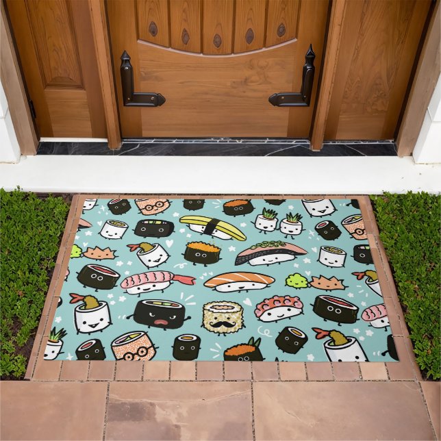Kawaii Cute Sushi Characters PatternED Doormat (Outdoor)