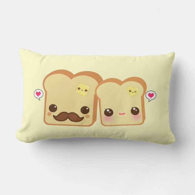 Kawaii cute toasts couple lumbar pillow (Front)