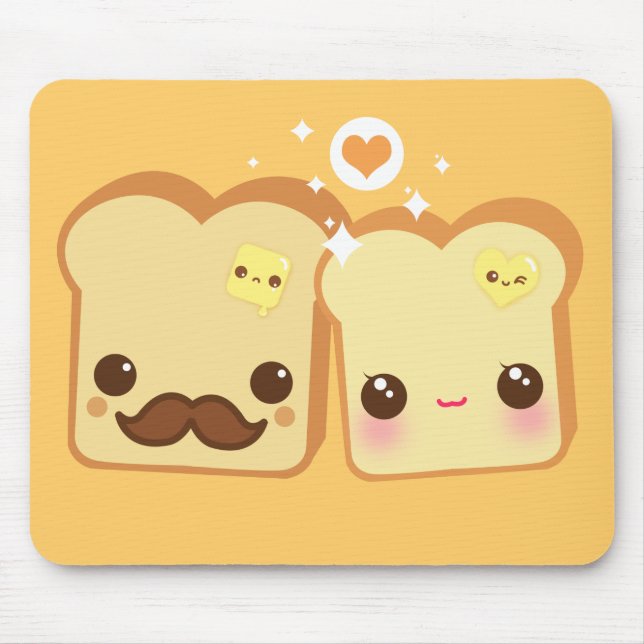 Kawaii cute toasts couple mouse pad (Front)