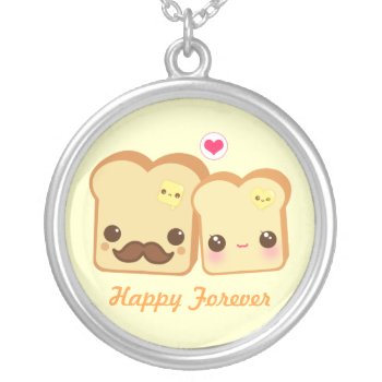 Kawaii Cute Toasts Couple Silver Plated Necklace by Chibibunny at Zazzle