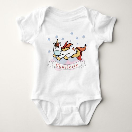 Kawaii Cute Unicorn Colorful Stars Clouds Name Baby Bodysuit