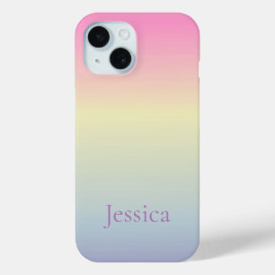 kawaii cute unicorn pastel rainbow colors initials iPhone 15 case