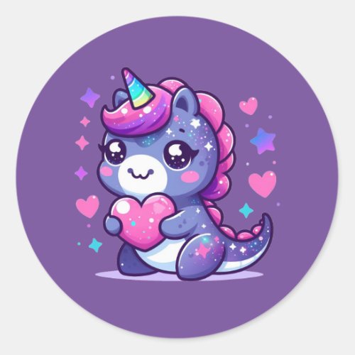 Kawaii Cute Valentines Unicorn Classic Round Sticker