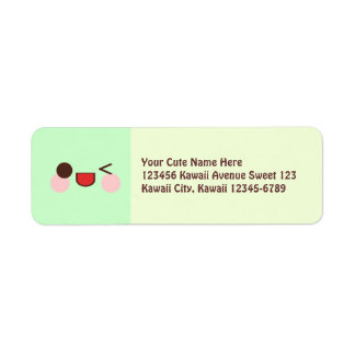 Kawaii Cute Wink Face Green Label