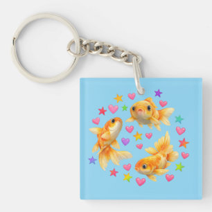 kawaii cute y2k rainbow goldfish keychain