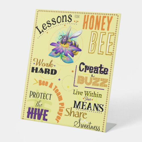 Kawaii Cute Yellow Lessons From a Honey Bee  Pedestal Sign