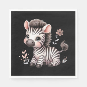 Kawaii Cute Zebra Wildlife Fun Black and White  Napkins