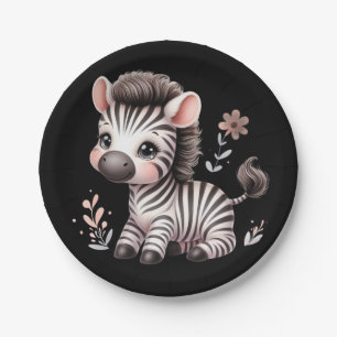Kawaii Cute Zebra Wildlife Fun Black and White Paper Plates