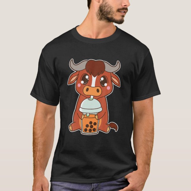 Kawaii Cute Zodiac Boba Ox Thai Iced Bubble Pearl T-Shirt (Front)