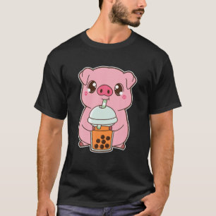 Kawaii Cute Zodiac Boba Pig Thai Iced Bubble Pearl T-Shirt