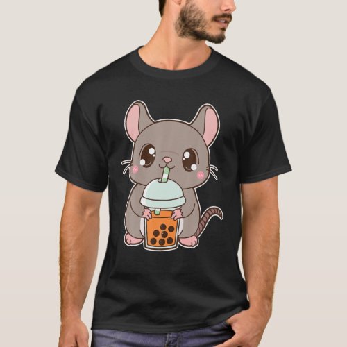 Kawaii Cute Zodiac Boba Rat Thai Iced Bubble Milk T_Shirt