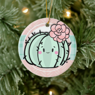 Kawaii Cutie Cactus Succulent Christmas Ceramic Ornament