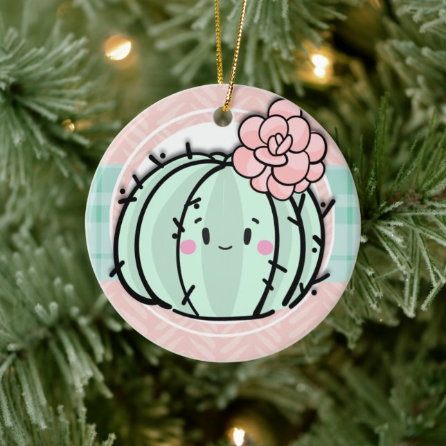 Kawaii Cutie Cactus Succulent Christmas Ceramic Ornament (Tree)