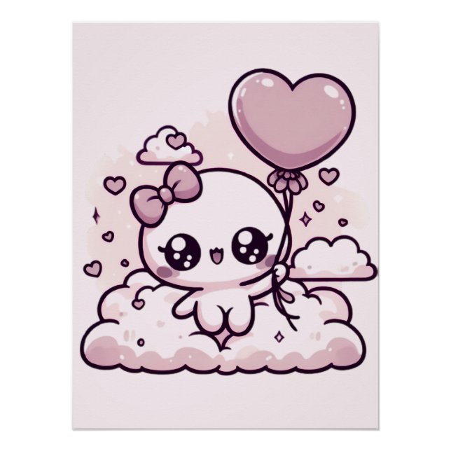 Kawaii Cutie with a Heart Balloon Poster (Front)