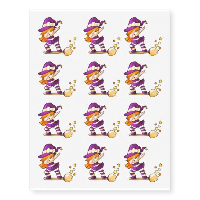 Kawaii Dabbing Witch Temporary Tattoos (Front)