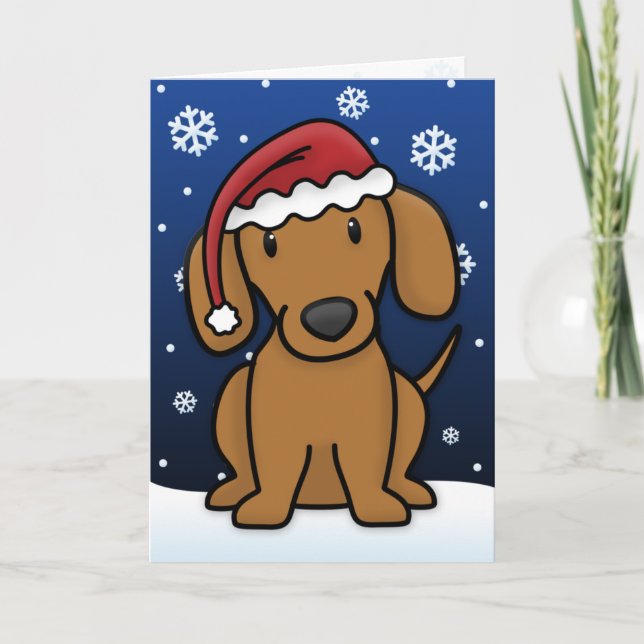 Kawaii Dachshund Christmas Card (Red) (Front)