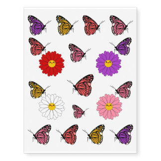 Kawaii Daisy Flower with Butterfly Temporary Tattoos