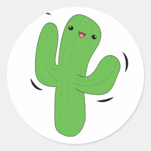 Kawaii dancing cactus sticker. classic round sticker