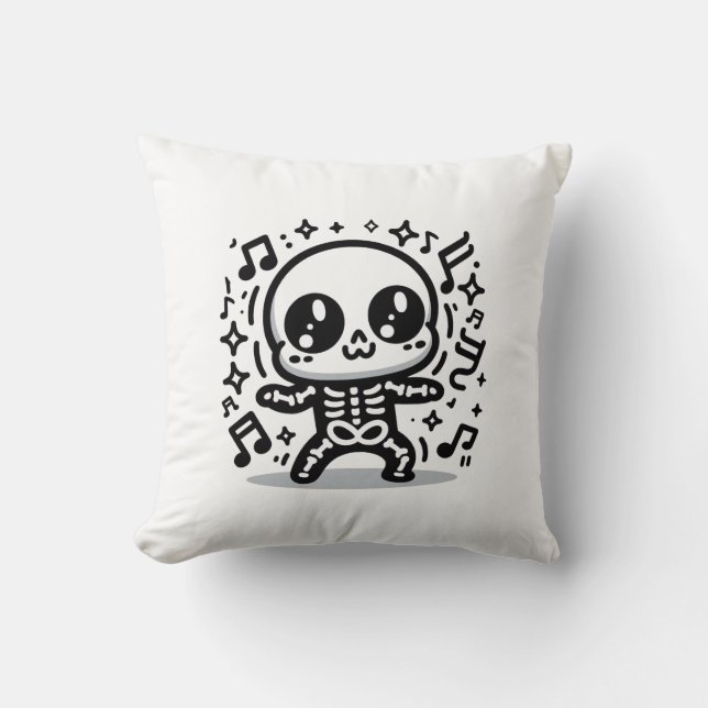 Kawaii Dancing Skeleton Cute Halloween Home Decor  Throw Pillow (Front)