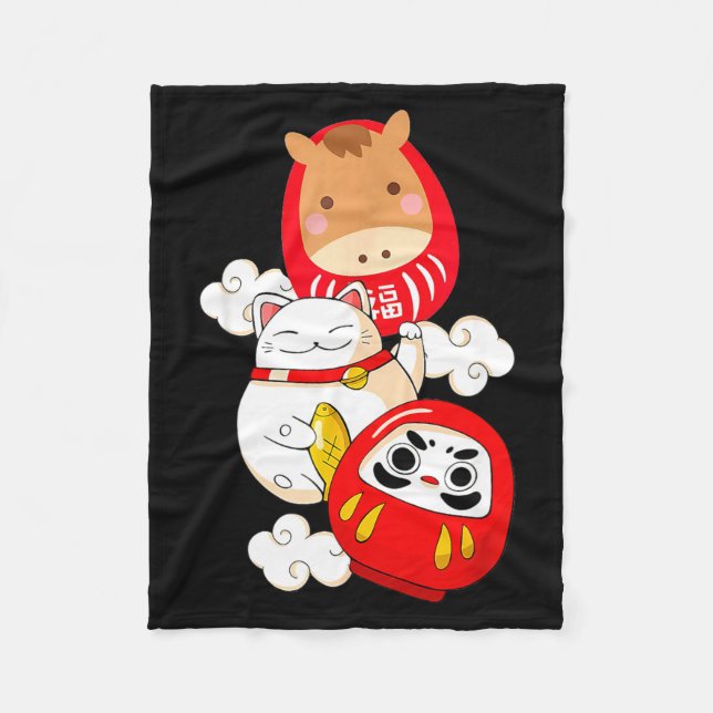 Kawaii Daruma Japanese New Year 2026 Year Of The H Fleece Blanket (Front)