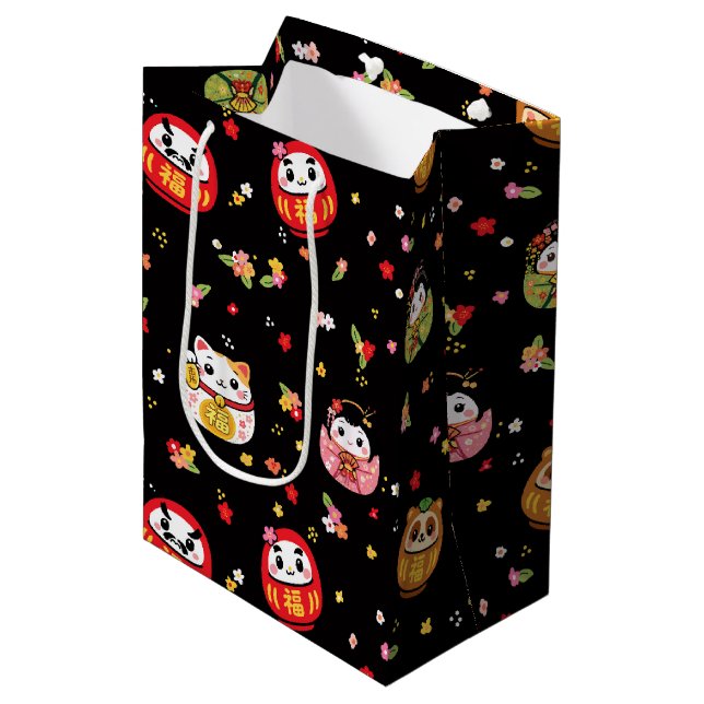 Kawaii daruma pattern medium gift bag (Front Angled)