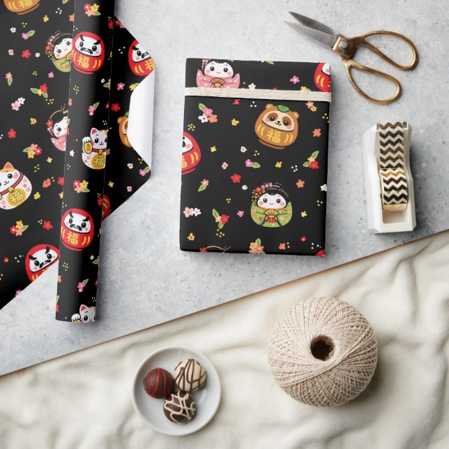 Kawaii daruma pattern wrapping paper (Crafts)