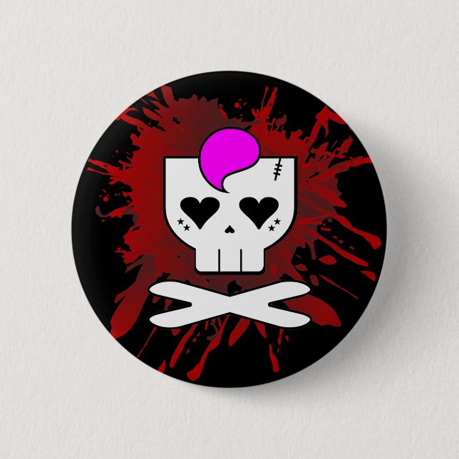 KAWAII DEATHROCK SKULL BLOOD SPLATTER PIN BUTTON (Front)