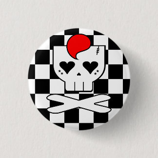 KAWAII DEATHROCK SKULL CHECKERBOARD PIN BUTTON
