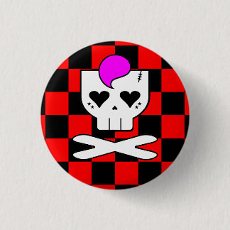 KAWAII DEATHROCK SKULL RED CHECKERBOARD BUTTON